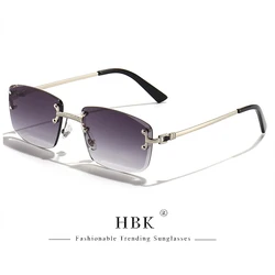 HBK Gradient Lens Metal Sunglasses Rimless Square Purple High Quality Sun Glasses Women Rectangle 2022 Frameless Glasses For Men