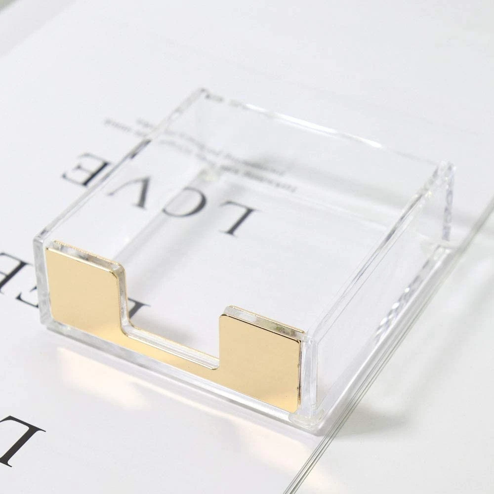 Superior-Acrylic Sticky Notes Pad Holder Desktop Organizer 3.5X3.3 Inch Memo Holder For Office Home Desk Supplies(Gold)