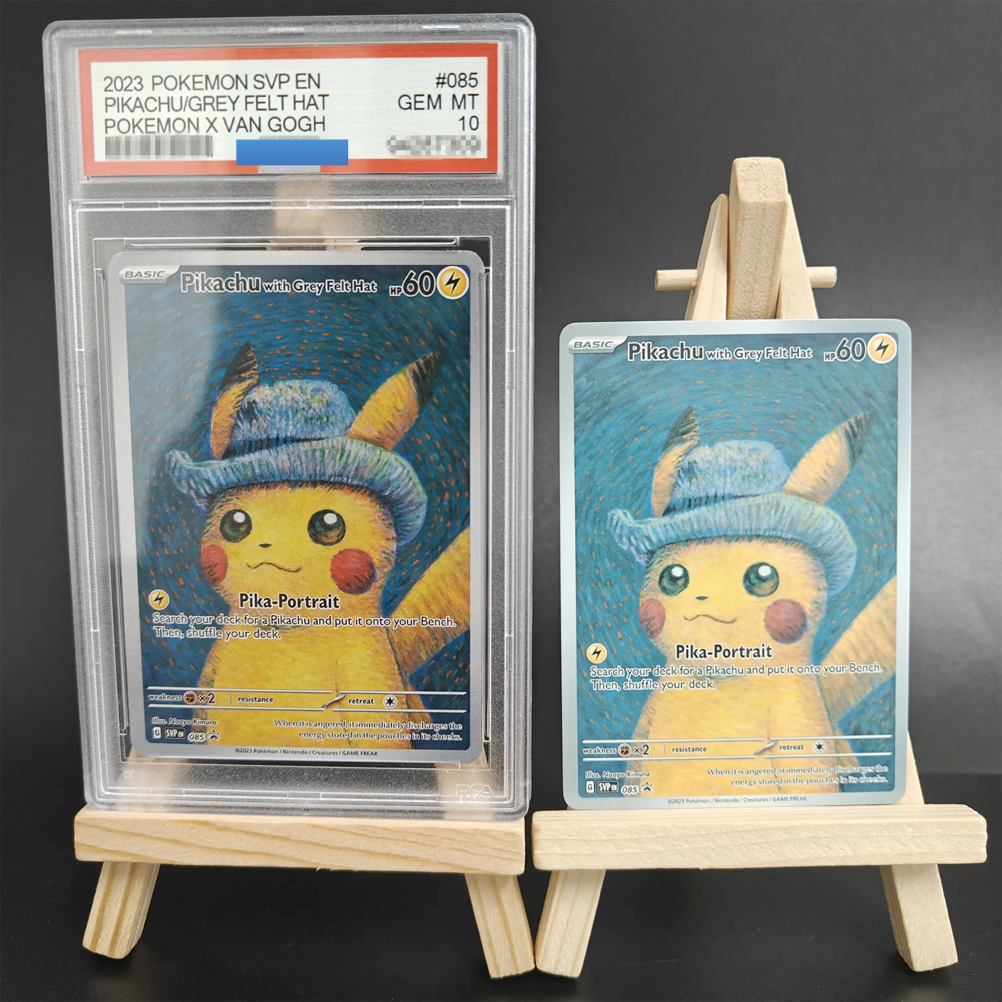Proxy 2023 PTCG بوكيمون X VAN GOGH PIKACHU مع قبعة لباد رمادية # لعبة بطاقة مصادقة SVP من الدرجة 10
