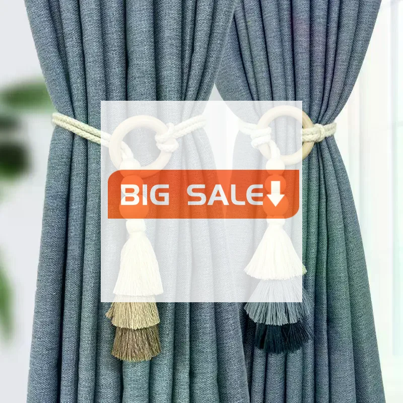 New 1/2Pcs Tassel Curtain Tie Backs Wooden Bead Curtain Tiebacks,Bohemian Curtain Clasp, Curtain Tiebacks Home Decorative