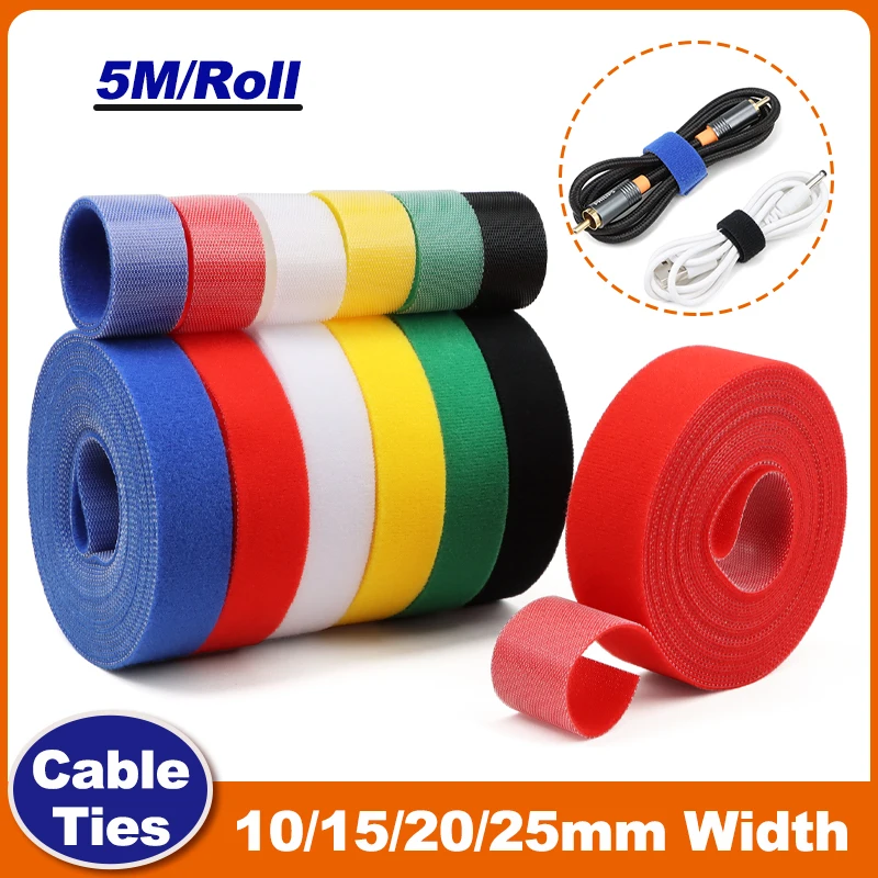 

5Meter/Roll Cable Ties Reusable Hook and loop Bundle Self Adhesive Fastener DIY Accessories Double-sided Straps Wire Management