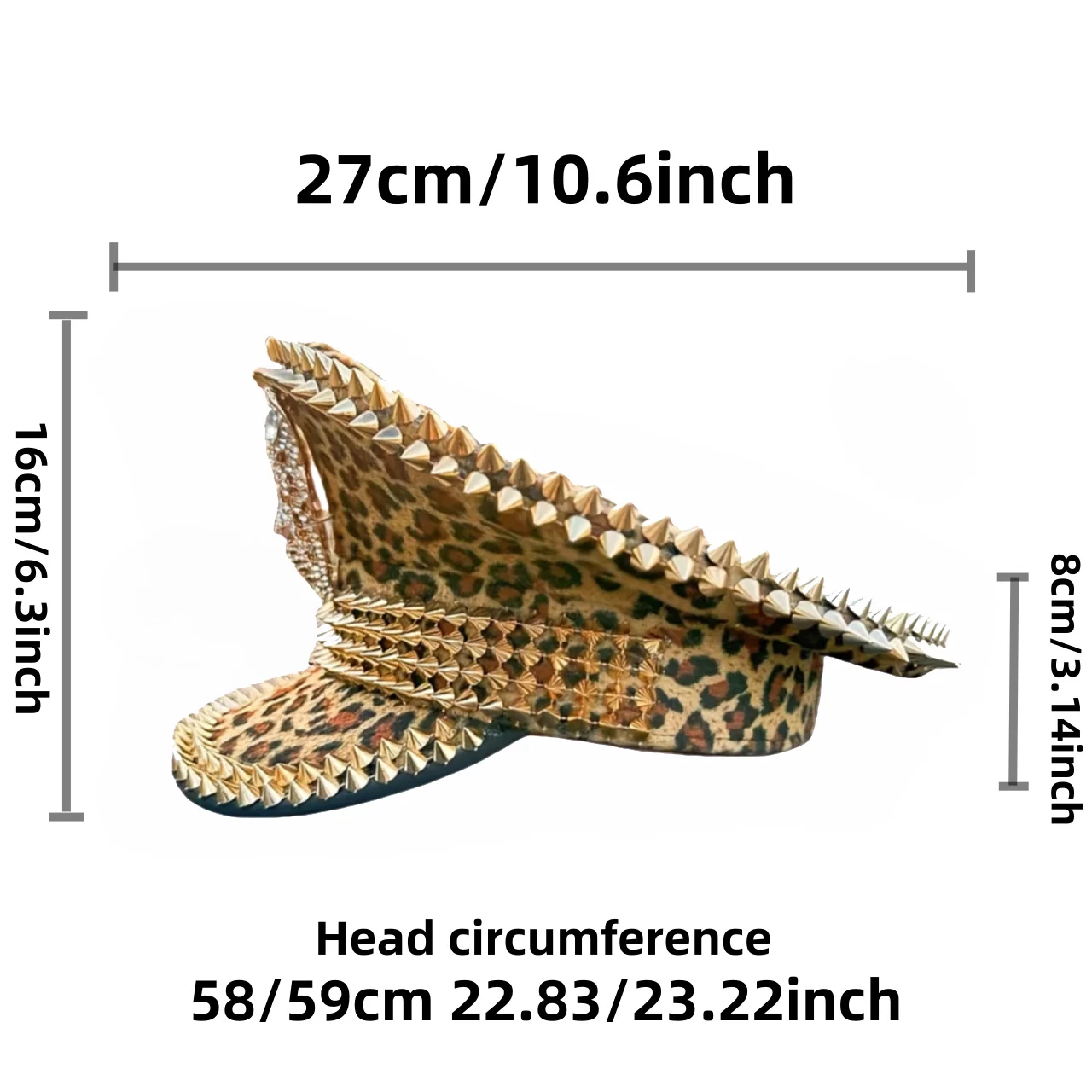 Leopard Head Rivets Festival Captain Hat Handmade Military Cap Luxury Masquerade Luxury Sergeant Hat Mucis Festival Cosplay