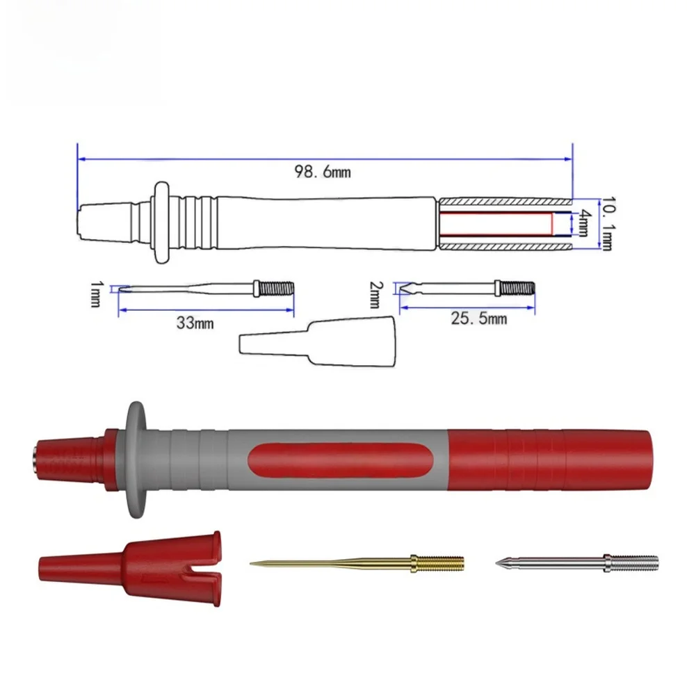 Multimeter Accessory Probe with 1mm Copper Tip and 2mm Interchangeable Needle Compatible with 4mm Banana CATII 1000V 30A