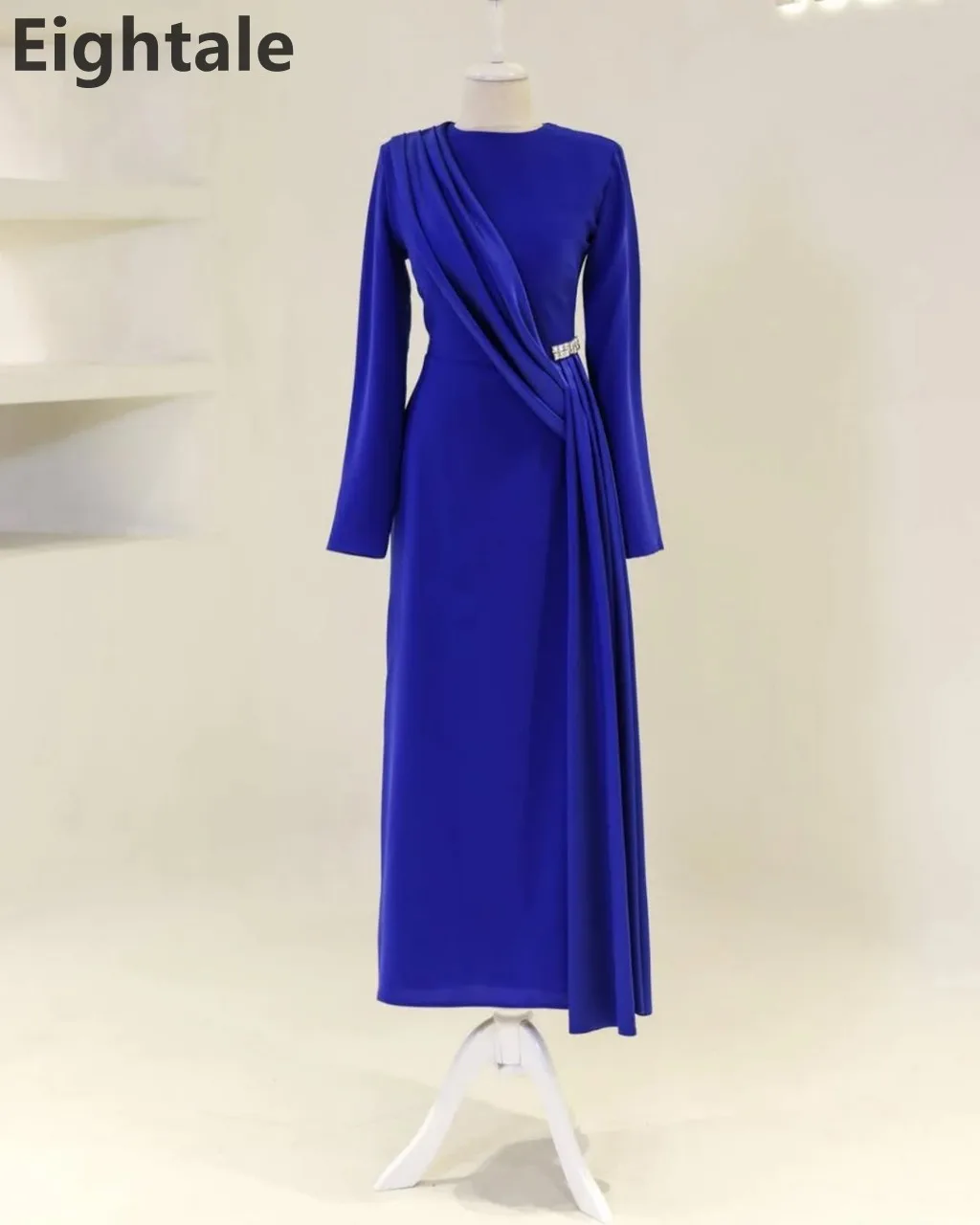 Eightale 2025 Abito da sera in raso a maniche lunghe per la festa nuziale O Collo Abito da ballo Abito da festa arabo saudita personalizzato