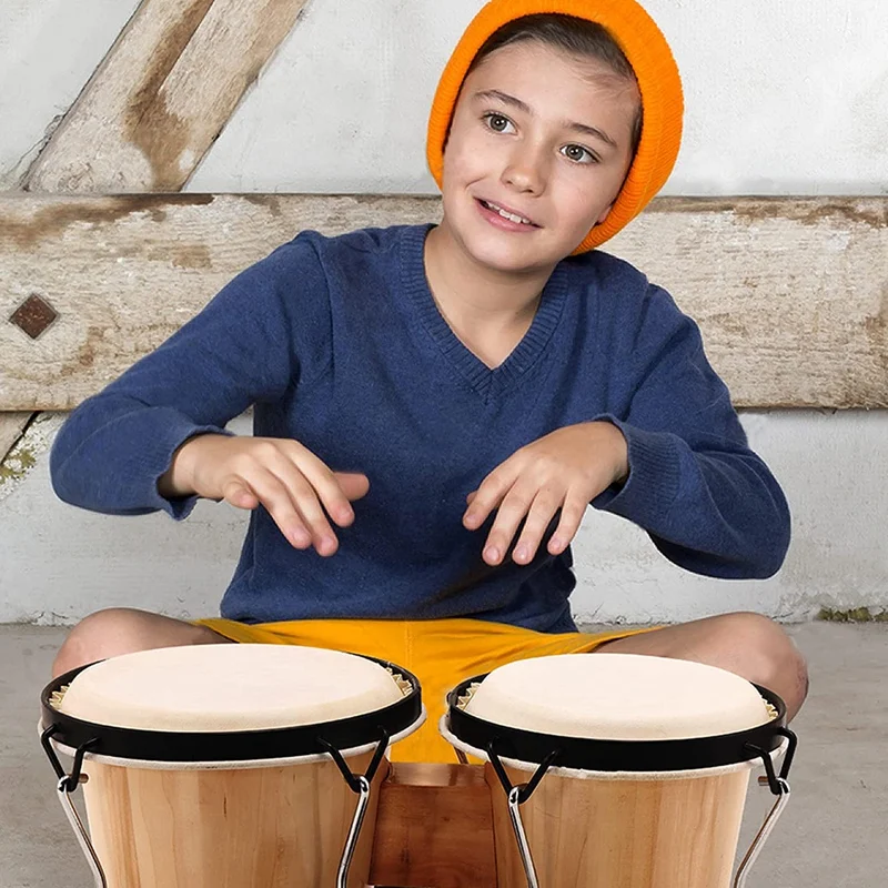 Bongo Drums, 6 Inch And 7 Inch Drum Set, Tunable Percussion Instruments Poplar Frame Construction Bongo Drum