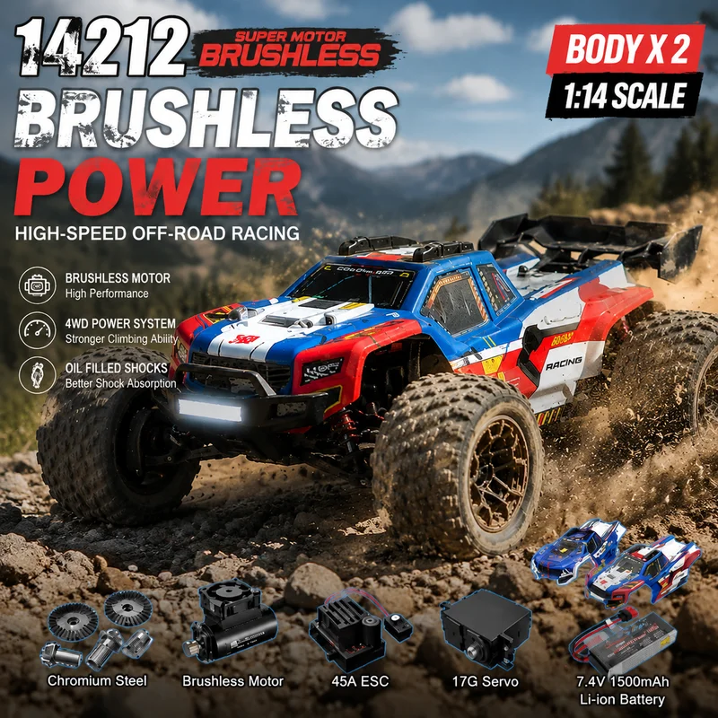 Mjx Remote Control Monster Truck 1：14 Scale 14212 Dual Body Shells Alloy Chassis High Speed Off Road Racing Car For Adult