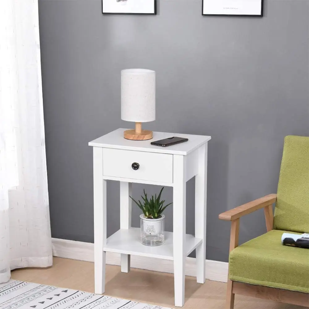 

25.6" Tall Bedside Wooden One Drawer Night Stand Chairside End W/ Modern Sofa Couch Telephone for Bedroom Silla plegable