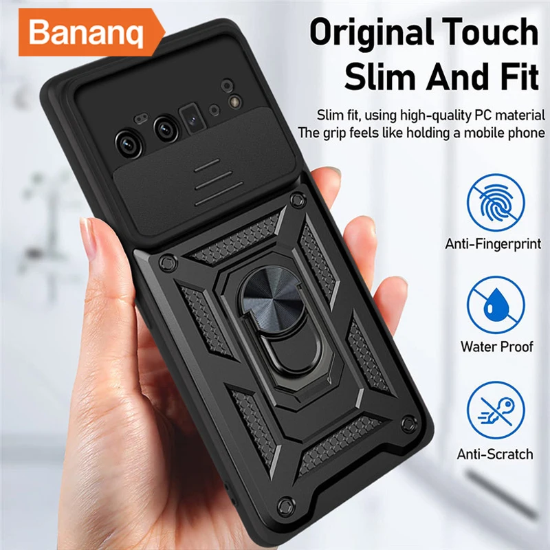 

Bananq Slide Camera Lens Protection Phone Case For Google Pixel 9 8 6 Pro XL Magnetic Ring Stand Armor Cover For Google Pixel 8A