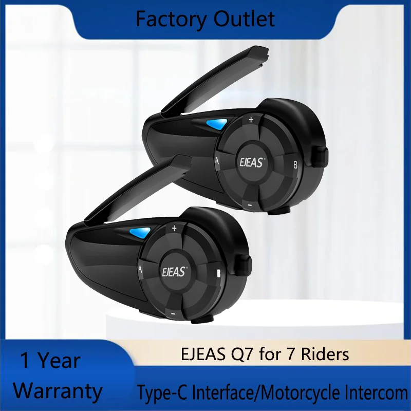 EJEAS 2Pcs Q7 Bluetooth Intercom Walkie Talkie Motorcycle Helmet Headset Moto Interphone for 7 Riders