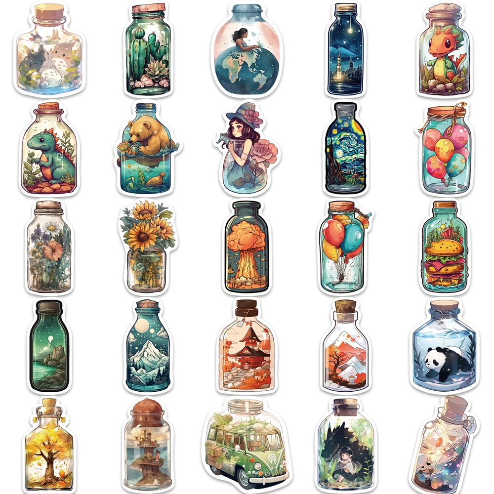 10/30/50PCS INS Style Bottle World Cartoon Stickers Luggage Skateboard Cute DIY Cool Graffiti Girl Gradient Sticker Decal Toy