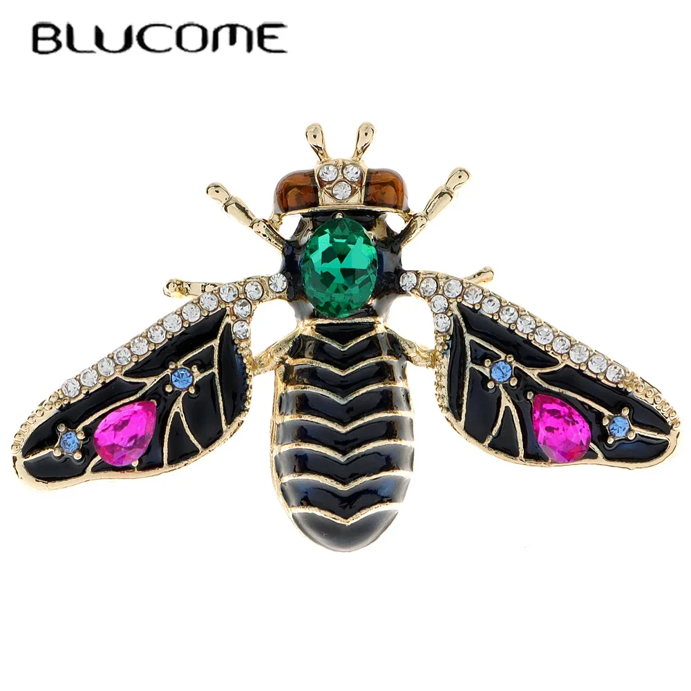 Blucome Rhinestone Bee Brooches For Women Spring Insect Design Pin Available Coat Accessories High Quality