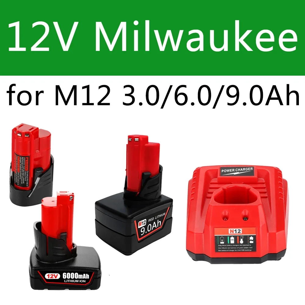 12V Battery 3Ah 6Ah 9Ah Rechargeable Battery For Milwaukee M12 XC Cordless Tools 48-11-2402 48-11-2411 48-11-2401 MIL-12A-LI