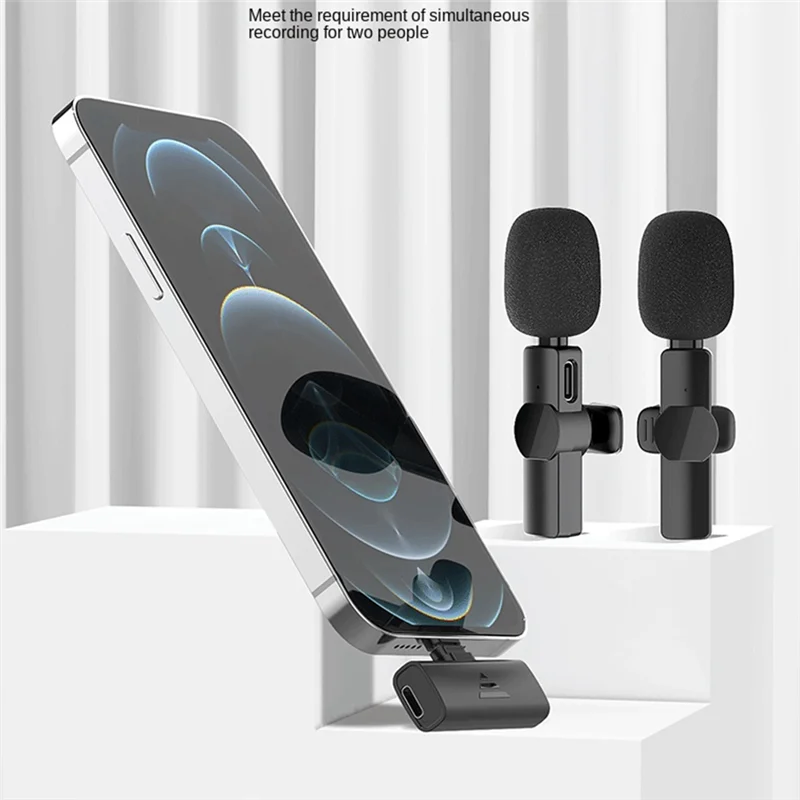 ABDQ-Wireless Lavalier Microphone Super Battery Life Microphone Suitable for IPhone IPad Android Live Recording Interview A