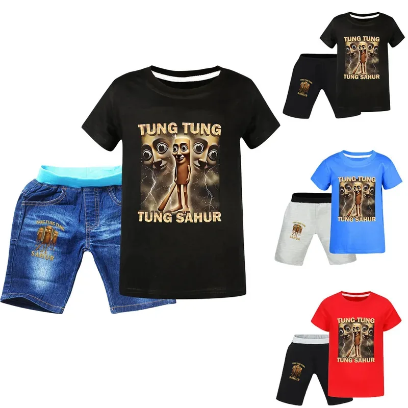 تونغ تونغ تونغ صحور الصبي ملابس الصيف القطن قصير الأكمام تي شيرت + شورت زي الفتيات مجموعة ملابس رياضية كاجوال #1