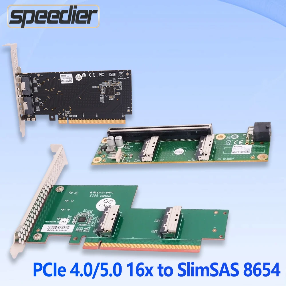 

SlimSAS SFF-8654 to PCIe 4.0 5.0 16x Baseplate MCIO Split Card GPU Дискретная видеокарта Кабель-адаптер расширения Внешний графический процессор