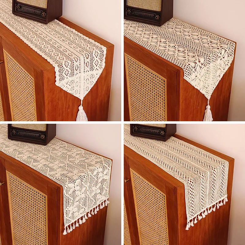 Table Flag Hollow Retro Literary Cotton Thread Crochet Lace Tablecloth TV Cabinet Shoe Coffee Cover Towel Cloth