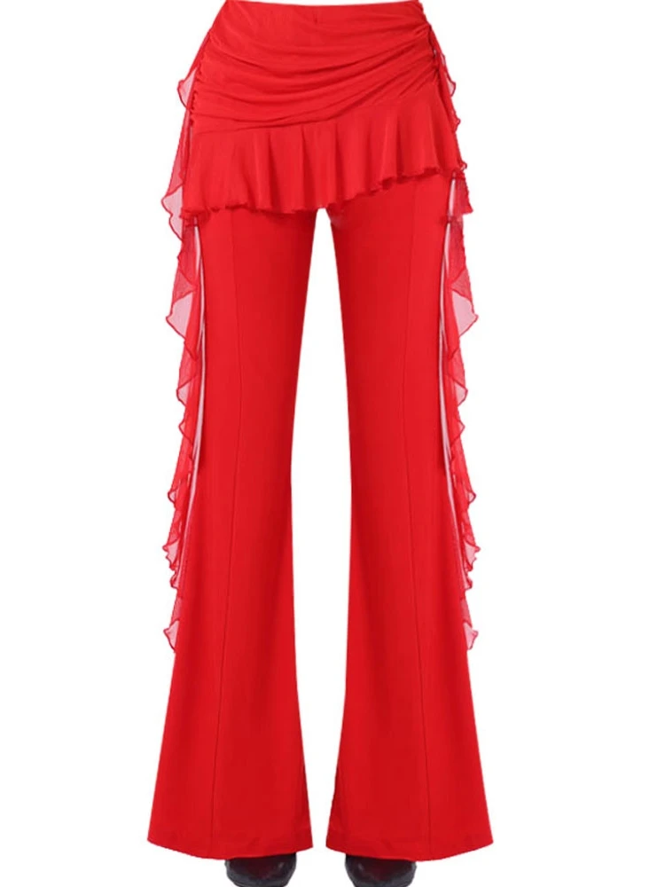 Calças de Prática de Dança Quadrada Fenas, Calças Modernas de Dança, Roupa de Dança Latina, Calças Longas de Aodão e Po...