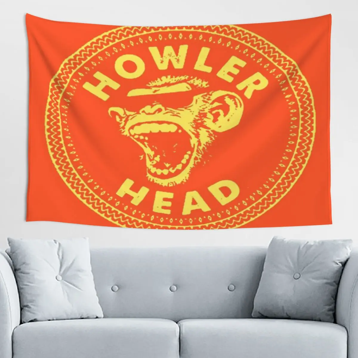 Tapiz Bohemio con Logotipo de Howler Head, Tapiz de Estilo Chino Vanguardista, Decoración para Dormitorio