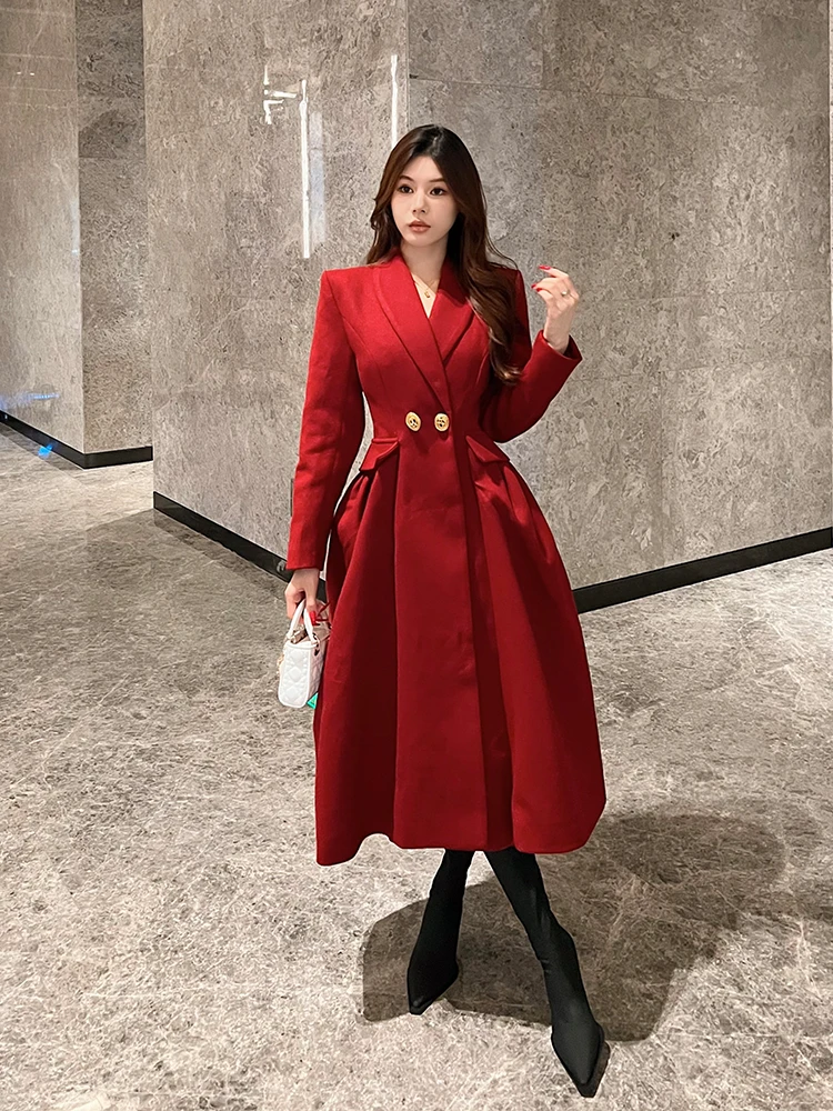 

Ele Hepburn Sle Women's Coat 2024 New Winter High-End Feeling Ladylike Mid-Length Woolen Jaet Button Detail Thiened