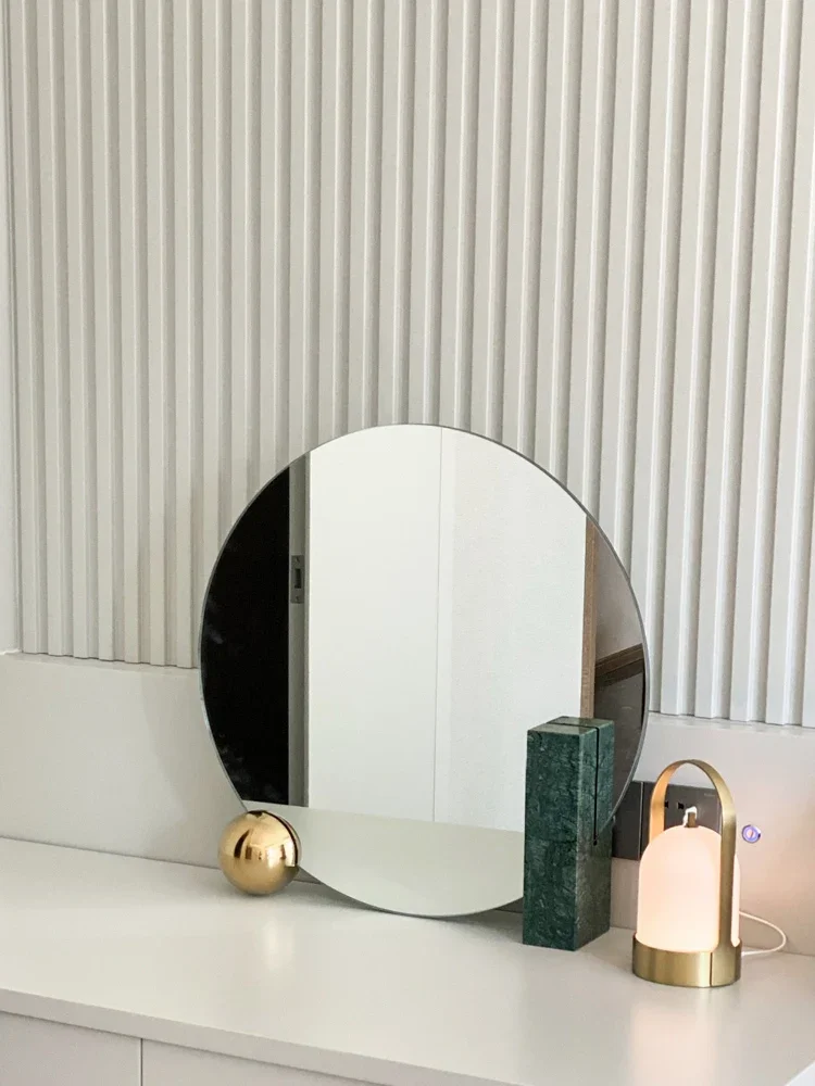 Modern luxury marble cosmetic mirror advanced sense designer model room bedroom dresser round double mirror