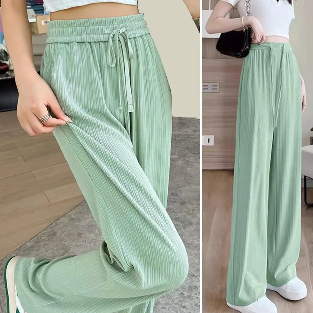 Solid Color Wide-leg Trousers Elastic Waist Wide-leg Trousers Comfortable Stylish Women's Pants for Work Leisure Solid Color