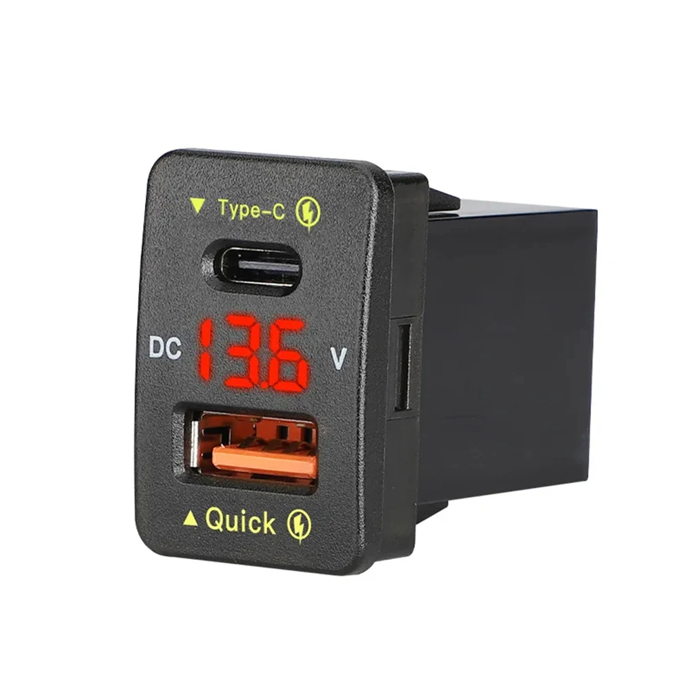 Автомобильное зарядное устройство USB с быстрой зарядкой, поддержкой QC3.0 и Type-C PD, со встроенным цифровым вольтметром