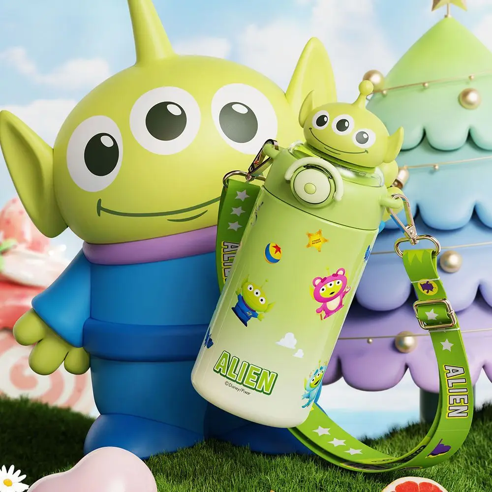 

Disney Alien & Lotso Stainless Steel Kids Water Bottle，316 Food-Grade，Thermos with Straw & Strap，Cute Cartoon Tumbler