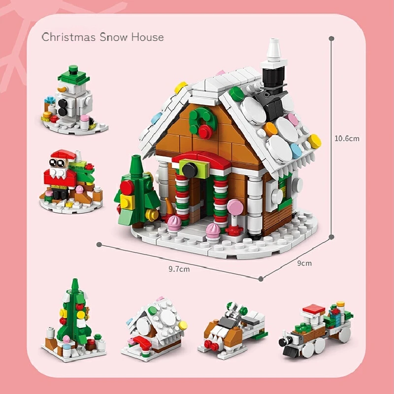 Christmas Building Blocks Gingerbread House Puddle Jumper Music Box Cake Assembly Toy Christmas Tree Model Kids New Year'S Gift