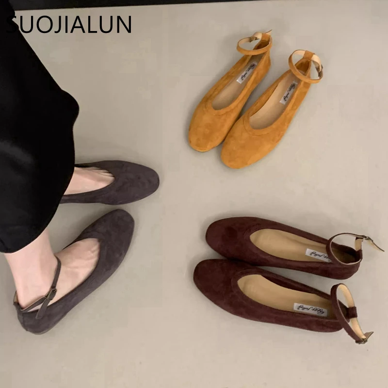 

SUOJIALUN 2025 Autumn New Women Flat Shoes Fashion Round Toe Ankle Starp Ladies Mary Jane Shoes Soft Flat Heel Dress Boat Shoes