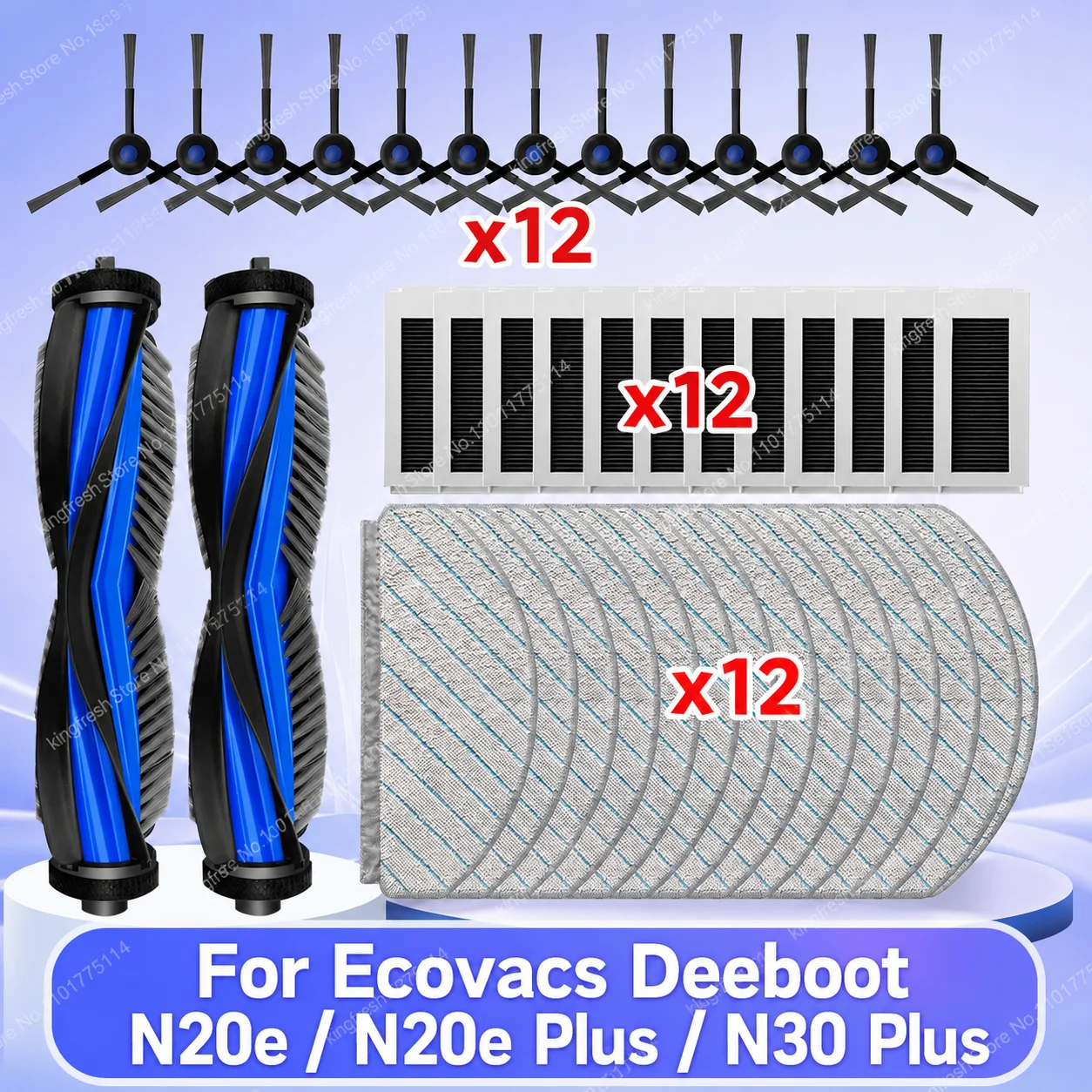 Kompatibel für (Ecovacs Debot N20e / N20e Plus / N30 Plus) Staubsaugerteile Haupt- und Seitenbürste HEPA-Filter Moptuch Ersatzteile