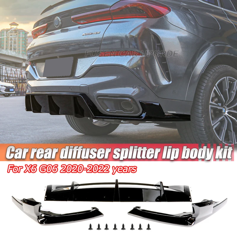 Carbon Fiber Pattern For BMW X6 G06 Rear Diffuser Bumper Splitter Lip Spoiler Body Kit Cover Trim G06 2020-2022 Car Accessories