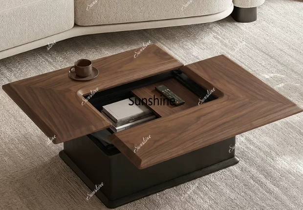 Medieval light luxury high-end walnut color deformed square storage coffee table