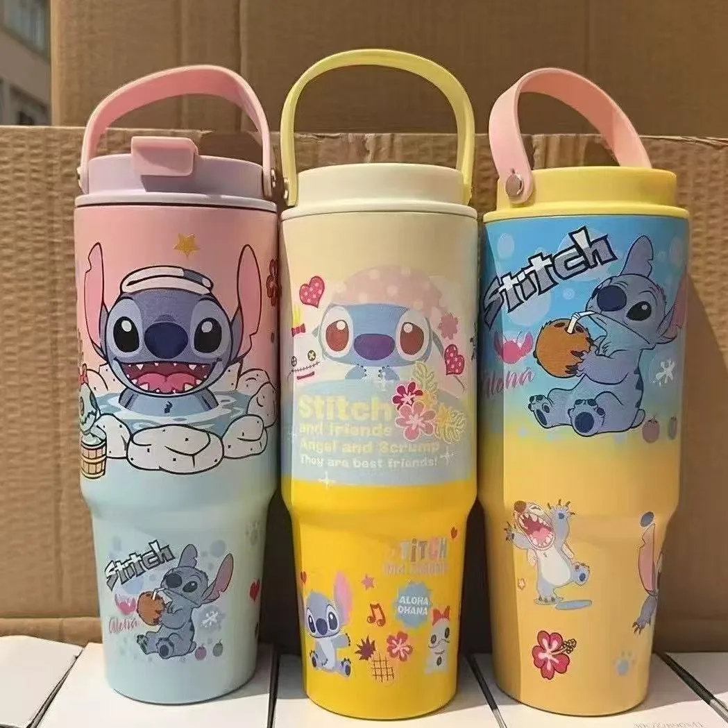 

Stitch 30OZ High-Capacity Vacuum Insulated Stainless Steel Cup Gradient Color Portable Handheld Straw Auto Cup for Outdoor Use