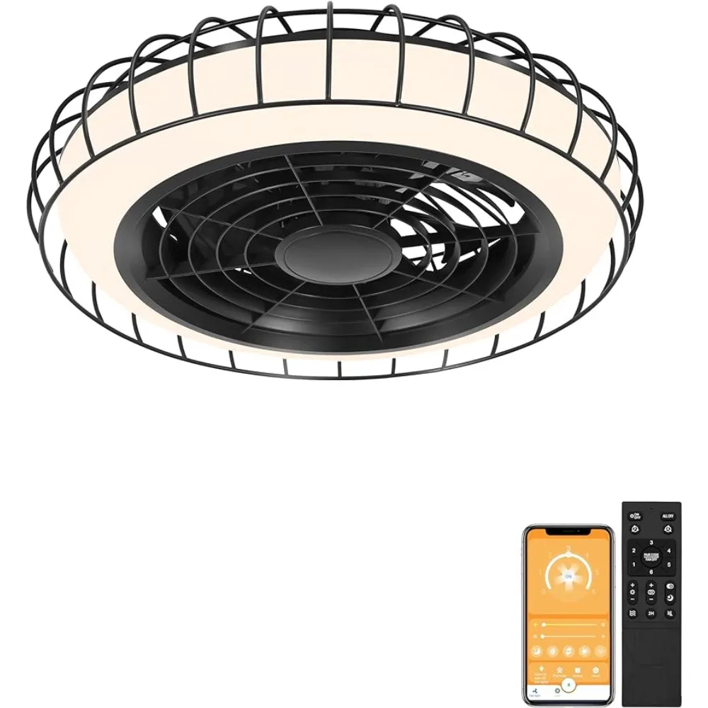 

Modern ceiling fan with lights and remote control, dimmable embedded installation, slim LED fan light for bedroom use