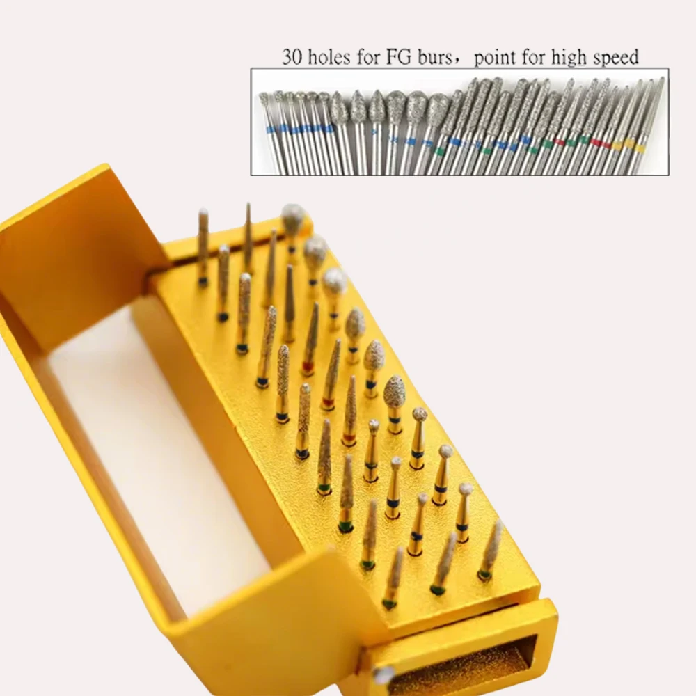 

30pcs Dental High Speed Burs Polishing Points Set for Teeth with Aluminum Disinfection Holder Grinding Drills Rotary Tools