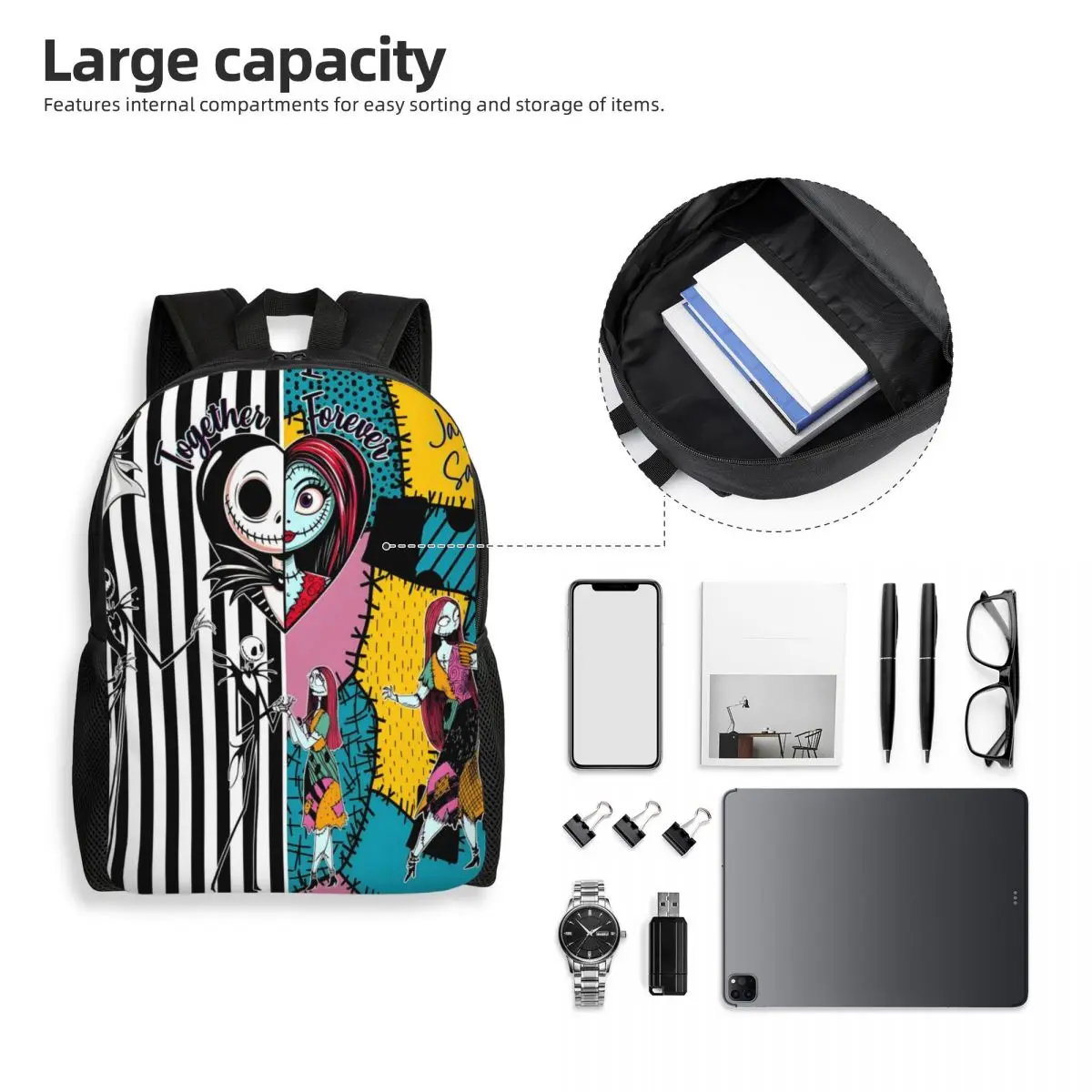 مخصص جاك Skellington حقيبة السفر النساء الرجال مدرسة الكمبيوتر الكتب المعيشة الهيكل العظمي كلية الطالب Daypack أكياس