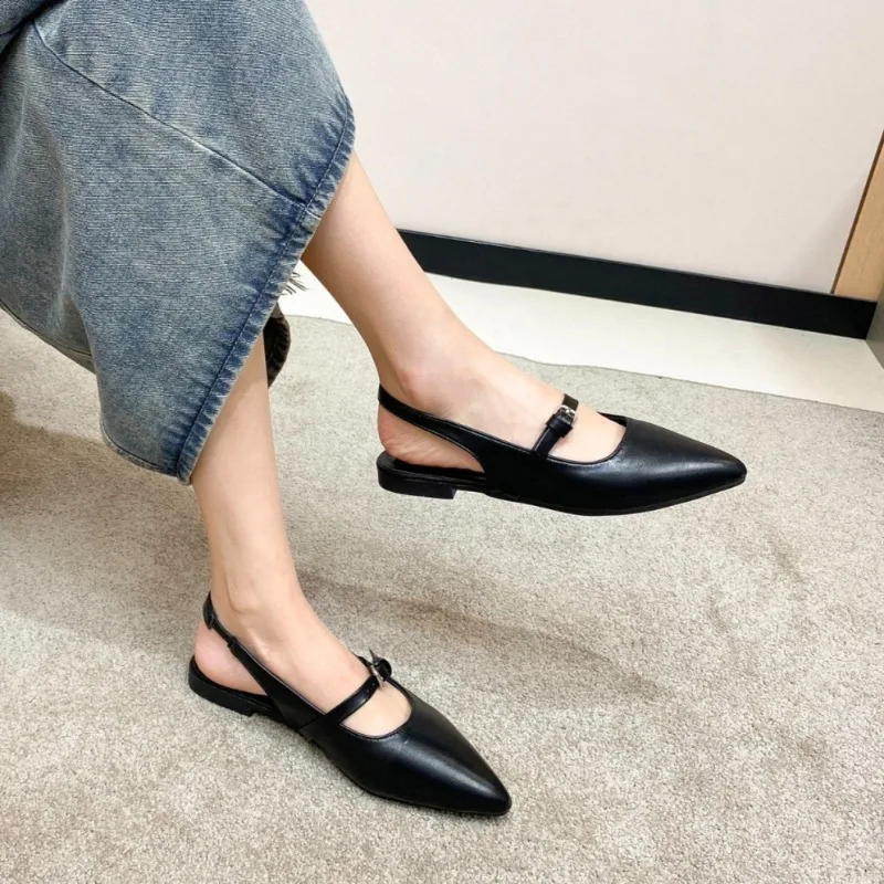 

Туфли Baotou на низком каблуке, новые осенние сандалии без шнуровки с острым носком и металлической пряжкой