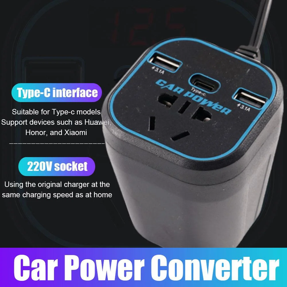 Car Power Inverter 12V/24V TO 110V 220V Converter Type-C Multi-function Charger Socket 3.1A Fast Charger Auto Power Converter