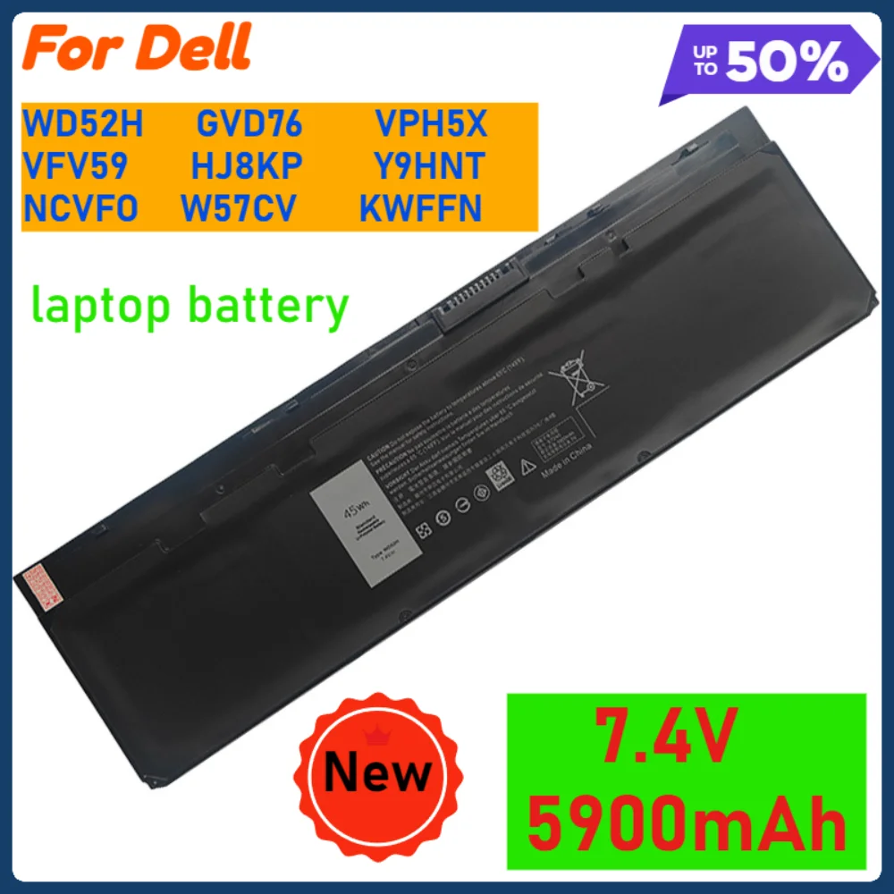 

New WD52H Laptop Battery 7.4V 5900mAh for DELL Laptop GVD76 VPH5X VFV59 HJ8KP Y9HNT NCVFO WS7CV KWFFN Latitude E7240 E7250