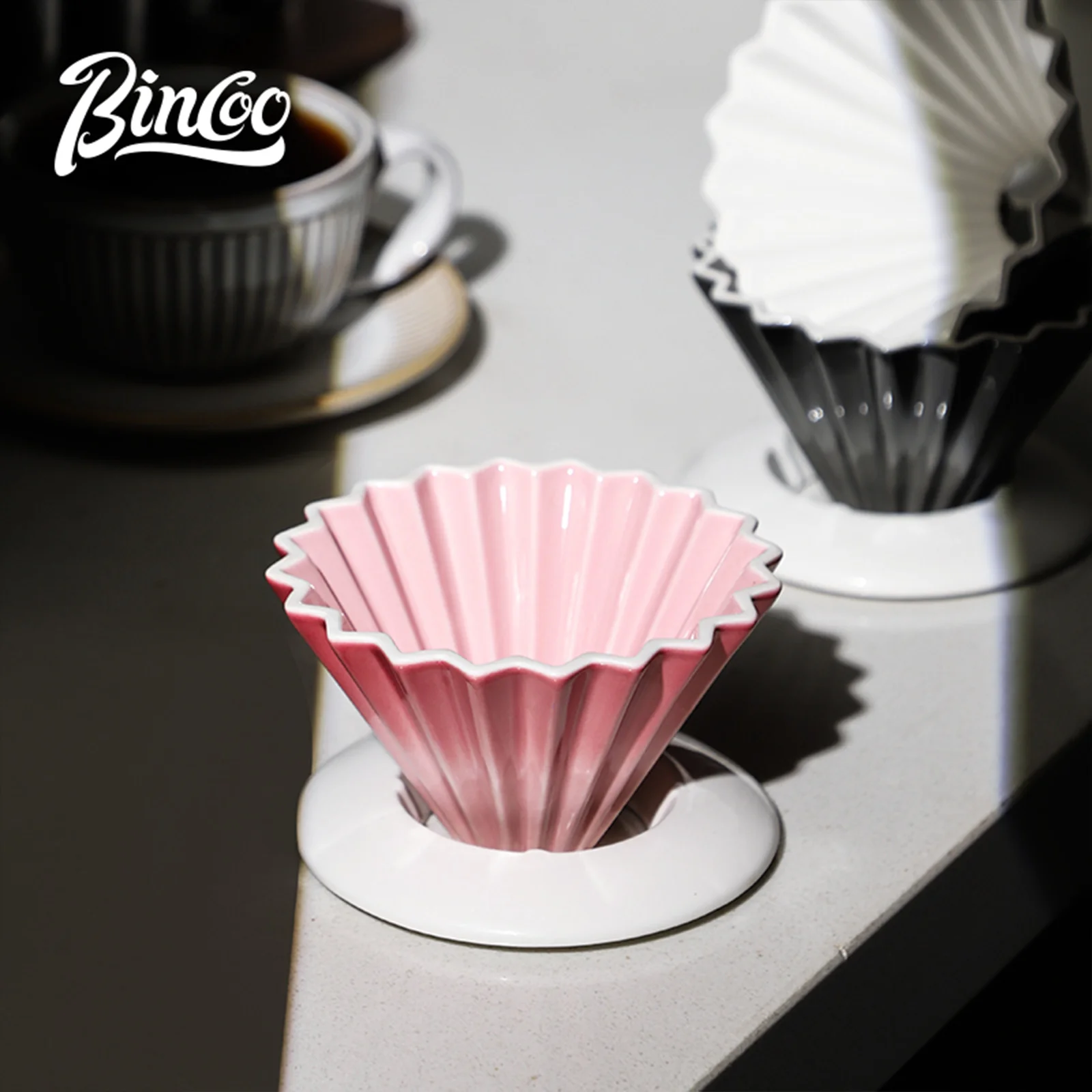 BINCOO Ceramic Coffee Filter Cup Reusable Filters Coffee Maker with Stand Funnel Dripper Cake Filter Cup Coffee Accessories Gift