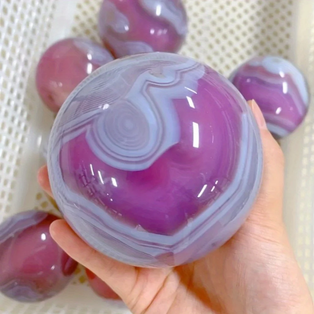 1pc Rare 50mm Madagascar Pink Jelly Agate Ball, Smooth Surface with Stripes Bubbles Inside Collector's Agate Gift