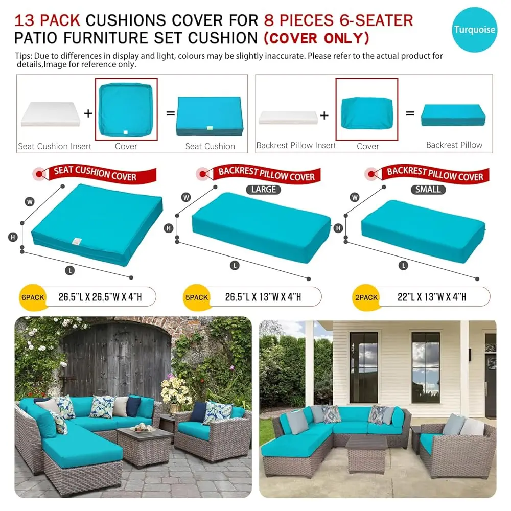 13 Pa Outdoor Seat And Ba Cushions Replacement Covers Fit For 6 Pieces 8-Seater Wicker Rattan Patio Furniture Conversation Set