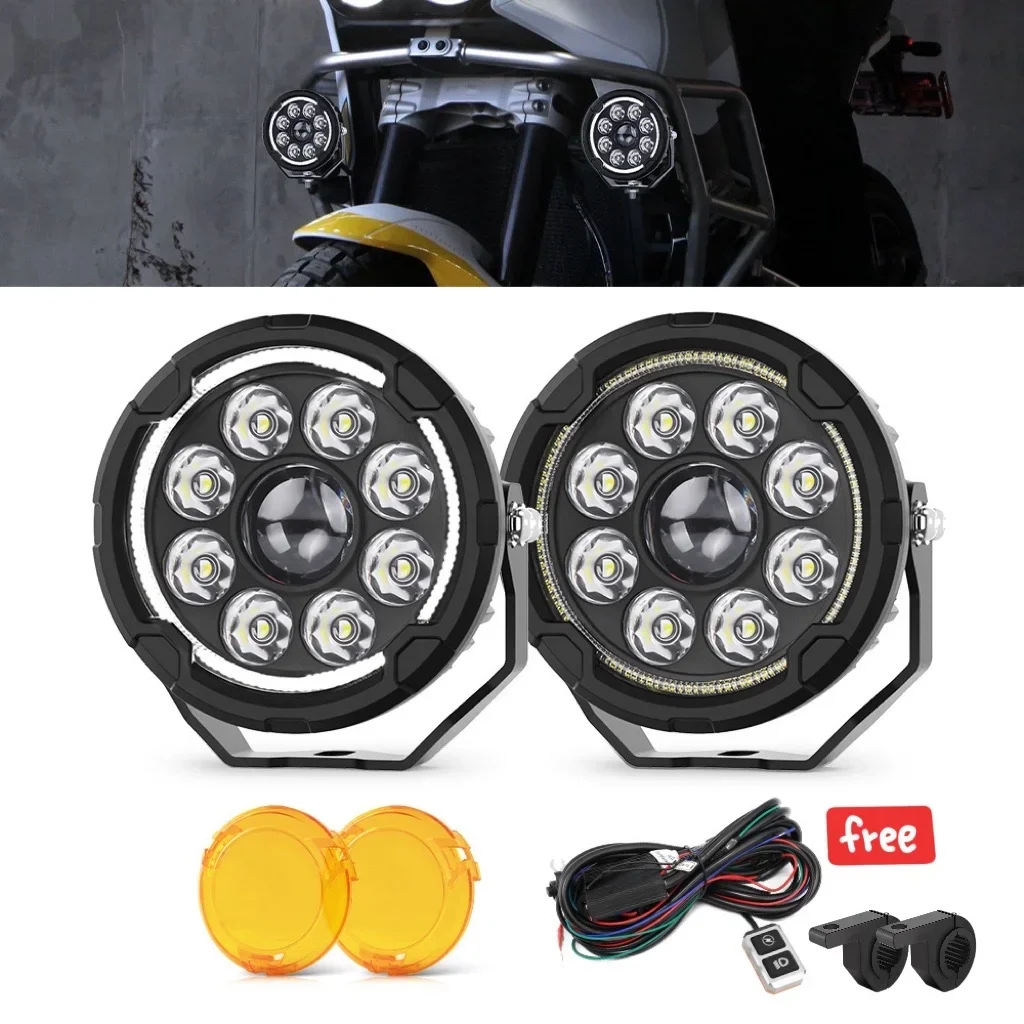 HL 9 Chips LED Motorcycle Auxiliary 4.5inch Spot Flood Combo Light DRL Strobe Fog Lamp Adventure Touring Motocross off-road use
