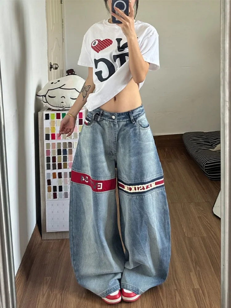 

American Retro Style High Waist Wide Leg Jeans Women's plus Size Conceal Meat Slimming Denim Pants Casual Wear Summer Season