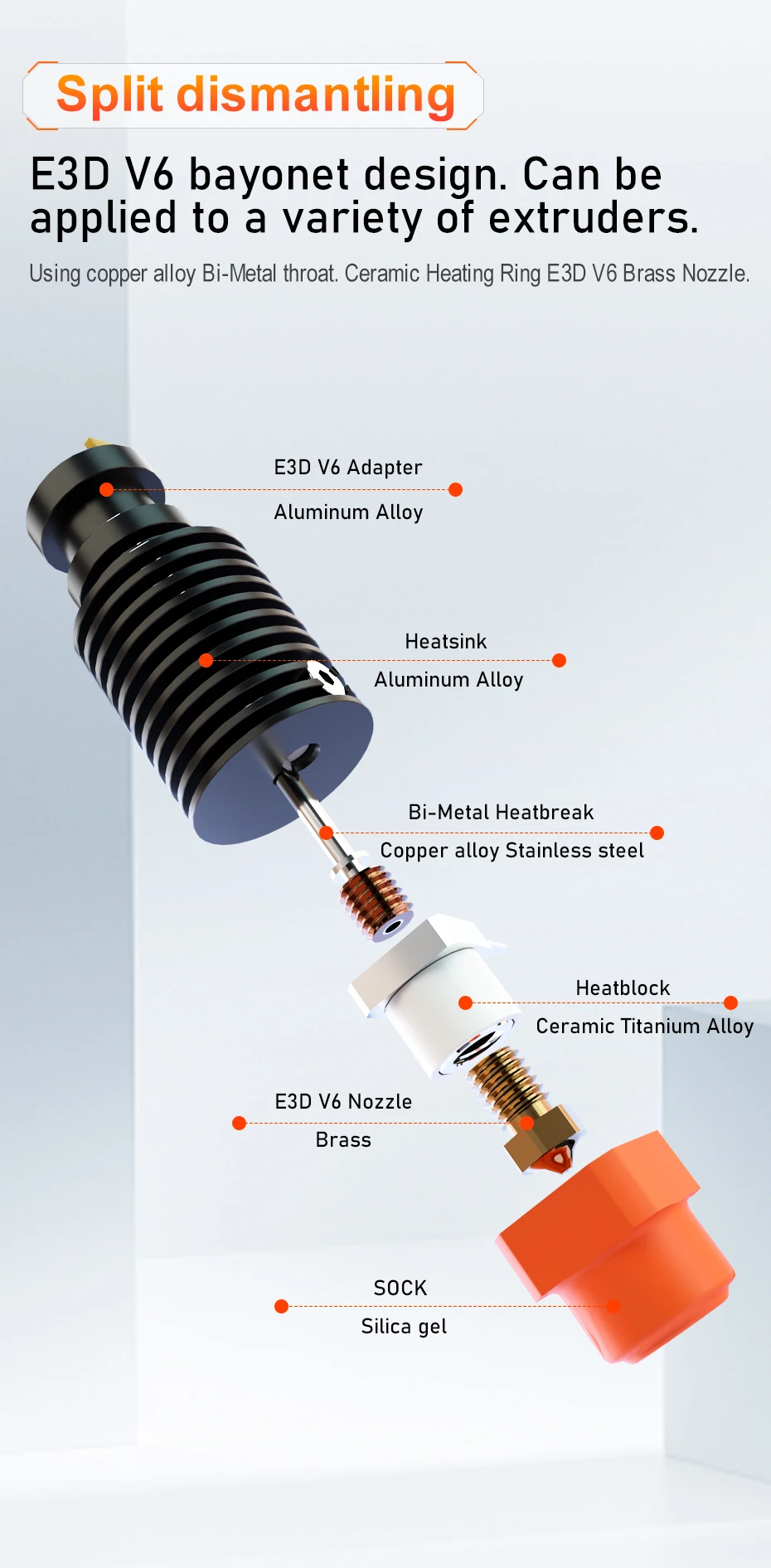 Trianglelab ® TCHC TD6 PT1000 Hotend mit integriertem PT1000-Thermistor für CHC TD6 V6 HOTEND DDE DDB Direktantrieb oder Bowden DDB EXTRDUER – Detail 7