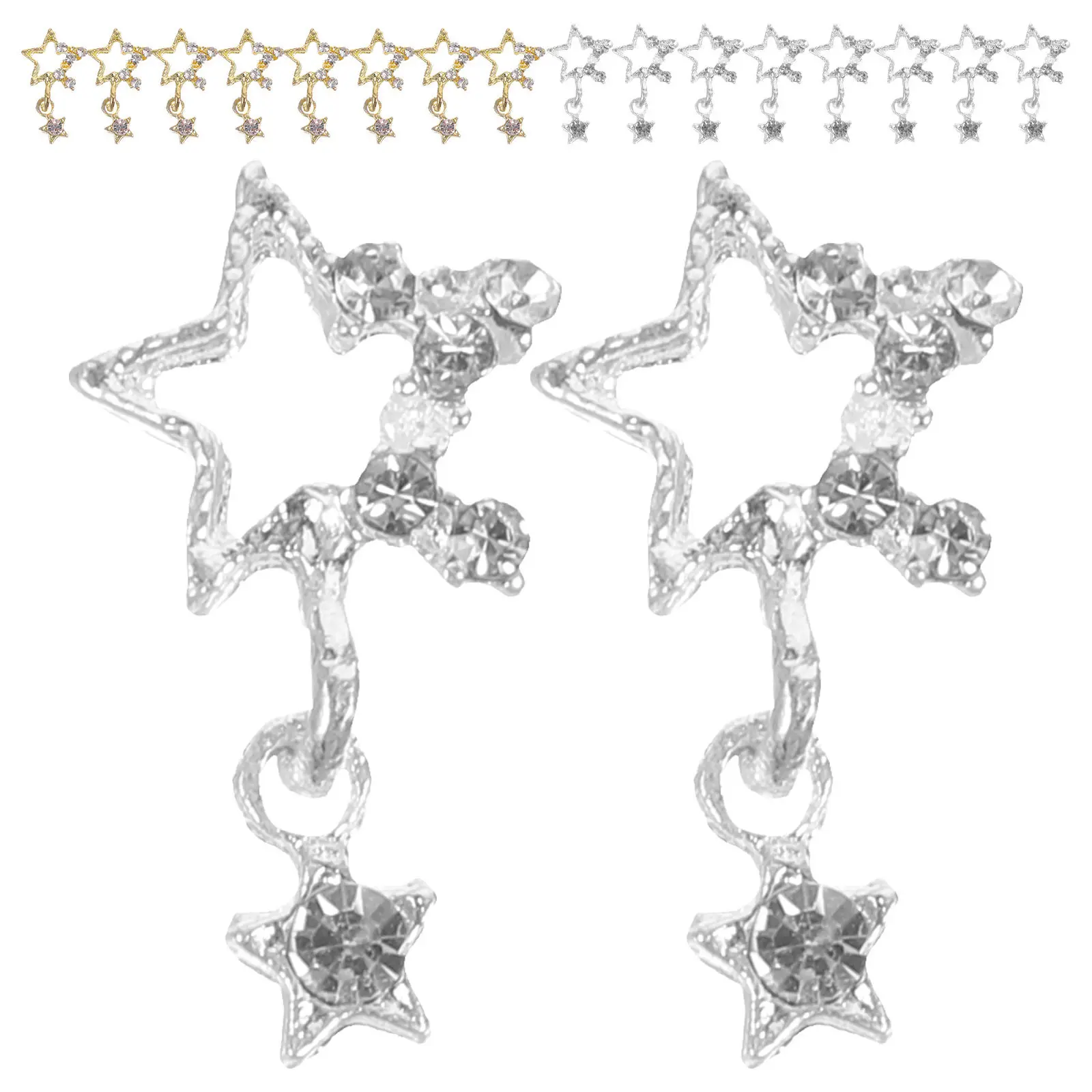 30Pcs Five Point Star Nail Charms Metal Decorative Rhinestone Nail Decorations DIY Glamorous Manicure Supplies