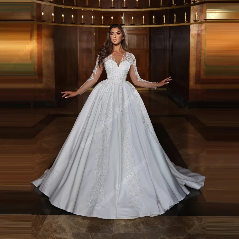 

2026 Luxurious A Line Women's Wedding Dresses Generous Lace Appliques V-Neck Bride Gowns Engagement Banquet Vestidos Novias Boda