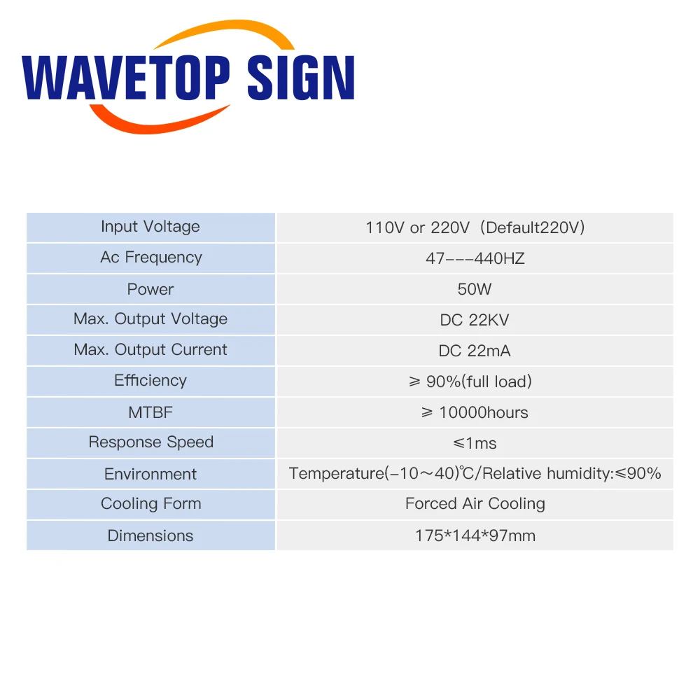 WaveTopSign MYJG-50W CO2 Laser Power Supply for CO2 Laser Engraving Cutting Machine