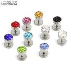 Imixlot 2pcs Stainless Steel Double Sided Round Crystal Men Women Dumbbells Barbell Ear Stud Earrings Piercing Jewelry