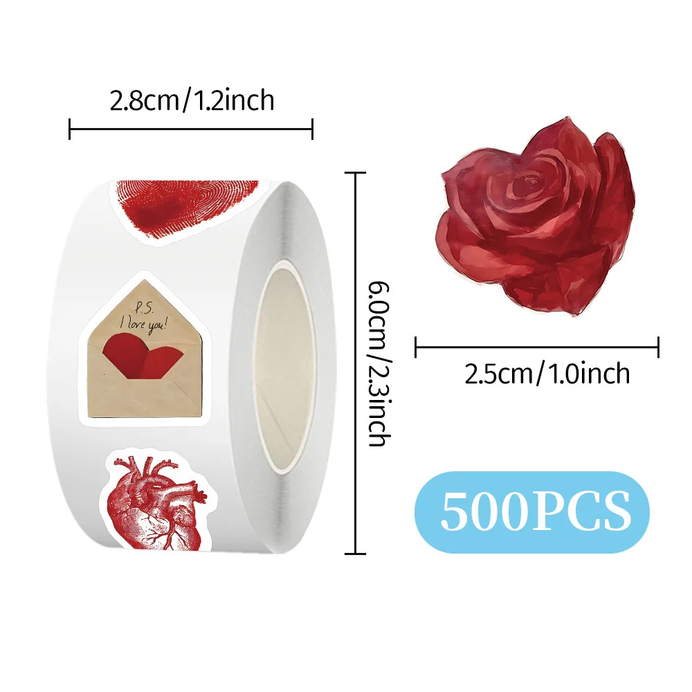 

500pcs/Roll Retro Cartoon Red Valentine Day Stickers Cute Reward Decoration Sticker DIY Luggage Helmet Phone Aesthetic Sticker
